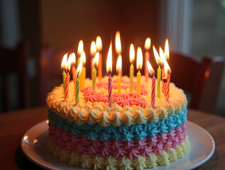 Delicious birthday cake with candles and 2026