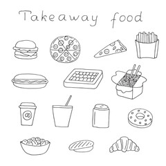 Takeaway Food Hand Drawn Doodle Icons Set