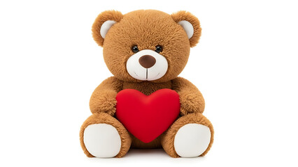 Obraz premium Cute teddy bear holding red heart on white background