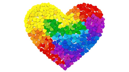 Rainbow heart shape made of small hearts on white background