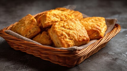 Golden brown biscuits in a basket