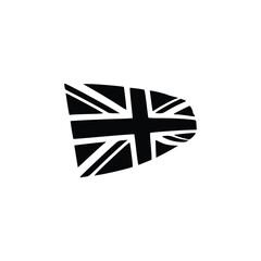 Black and white stylized Union Jack flag waving, representing the United Kingdom's national identity and heritage.