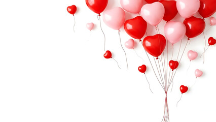 Cluster of heart shaped balloons in red and pink hues