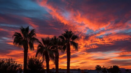 Vibrant sunset over palm trees