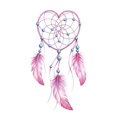 Pink dreamcatcher with feathers and beads
