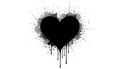 Black heart with paint splatter on white background