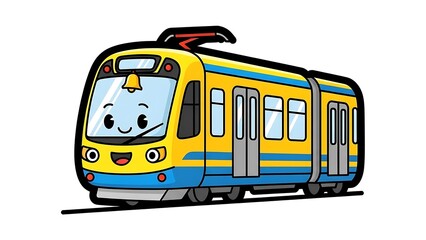 Cartoon Yellow Train with Smiling Face.