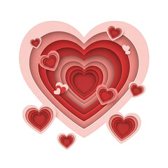 Nested red hearts with soft shadows in a Valentine's Day design