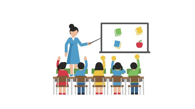 Cartoon illustration of a Teacher  who is teaching in front of her students