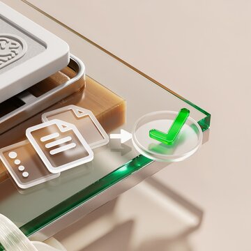 Modern desk setup with checklist icons and a green checkmark