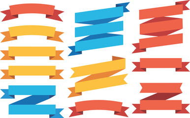 Colorful ribbon banners and labels in various shades arranged in a grid pattern