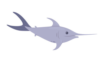 Fototapeta premium Swordfish, underwater fish and predator of deep sea or ocean bottom vector illustration