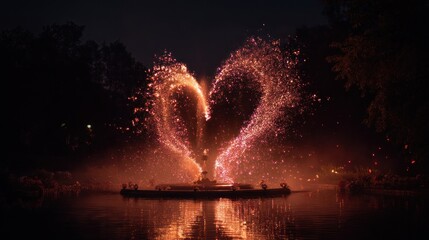 Heart shaped fountain spark show