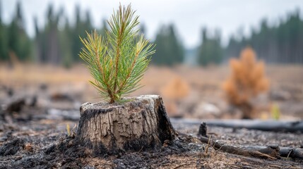 New life grows from fire damaged stump