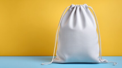 Blank drawstring bag on bright background