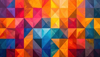 Obraz premium Colorful Geometric Abstract Art - A Vibrant Mosaic of Triangles and Squares.