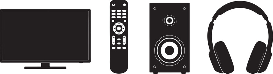 black silhouette of audio and video equipment