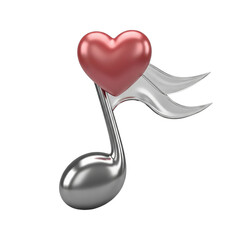 Musical note with heart shape and flowing tail