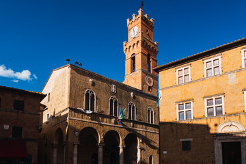 Obraz premium View of the architectural typology of the city of Pienza, in the province of Siena, Tuscany, Italy.