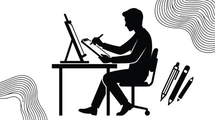 Sketch Artist doing Sketching silhouette