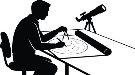 Silhouette of an Astronomer with a telescope