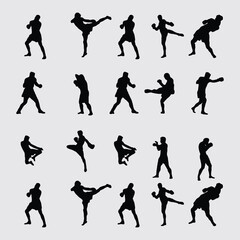 Dynamic Martial Arts Poses Silhouettes Collection