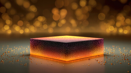 Futuristic product display podium with glowing bokeh background for technology sale banner