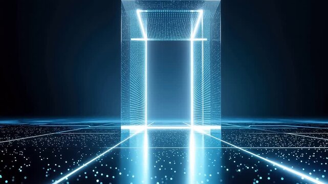 Futuristic glowing portal in dark space