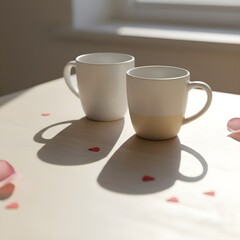 Minimal Valentine&rsquo;s Day Concept with Coffee Cup Heart Shadow