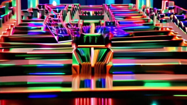 Horizontal metallic geometric bars with iridescent oxide coating resembling bismuth