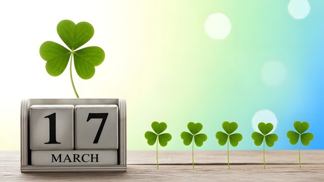 St patricks day celebration with lucky four leaf clover on march 17th