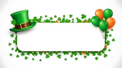 St patrick's day celebration frame with shamrocks leprechaun hat and balloons
