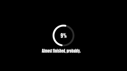 Black background with white text and 9 percent circular progress bar almost finished