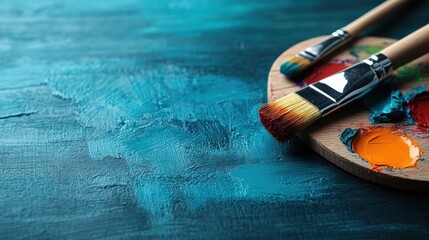Paint brushes resting on a textured surface with vibrant colors, showcasing the beauty of artistic techniques and the expressive potential of color in creative projects.