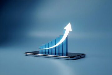 Upward trending bar graph on smartphone screen showing growth chart business