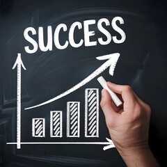 Hand drawing a success graph on a chalkboard growth chart