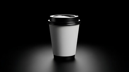 white paper coffee cup with black lid and base transparent background