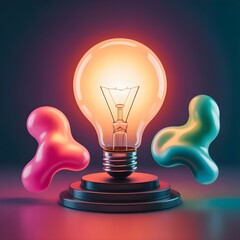 Glowing light bulb with abstract organic shapes idea innovation