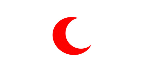 Red crescent paper cutout, moon icon, waxing moon symbol, crescent moon icon symbol set on transparent background.