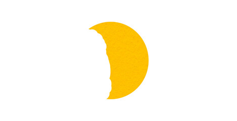 Yellow crescent paper cutout, moon icon, waxing moon symbol, crescent moon icon symbol set on transparent background.