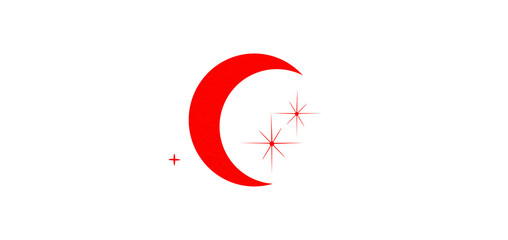 Red crescent paper cutout, moon icon, waxing moon symbol, crescent moon icon symbol set on transparent background.