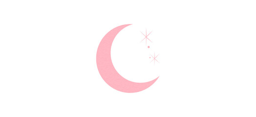 Pink crescent moon paper cutout, moon icon, waxing moon symbol, crescent moon icon symbol set on transparent background.