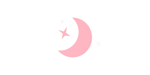 Pink crescent moon paper cutout, moon icon, waxing moon symbol, crescent moon icon symbol set on transparent background.