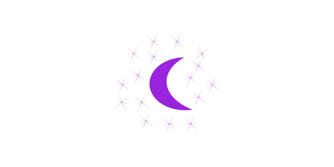 Purple crescent moon paper cutout, moon icon, waxing moon symbol, crescent moon icon symbol set on transparent background.