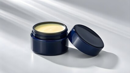 Dark Blue Jar of Cream with Open Lid and Soft Shadows cosmetic skincare