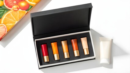 Cosmetic Set With Citrus Fruit Design And Skincare Products makeup beauty