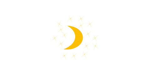 Yellow crescent paper cutout, moon icon, waxing moon symbol, crescent moon icon symbol set on transparent background.