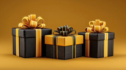 Black Friday and Cyber Monday sales concept with elegant black boxes and decorative ribbons