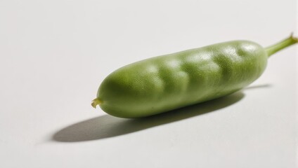 Single Green Fava Bean Pod on White Background.