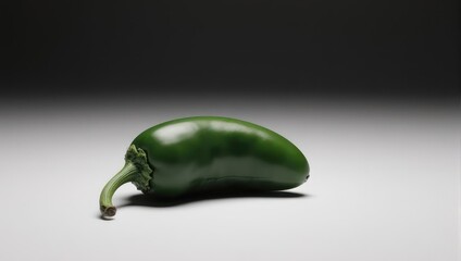 Single Green Jalapeno Pepper on White Surface with Dark Background.